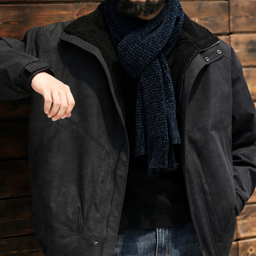 美式復古加棉羊羔絨夾克外套男麂皮絨拼接立領高級感棉服