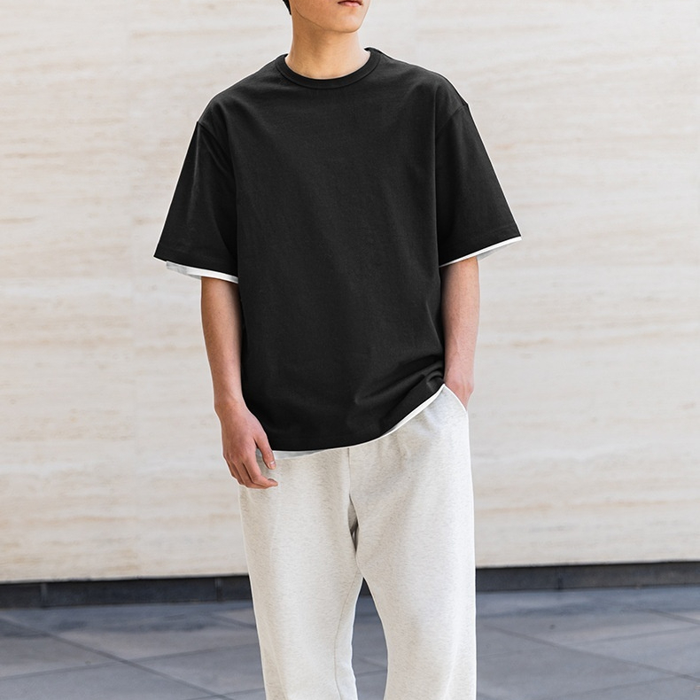 MRA白色重磅t恤二本針黑色半袖cleanfit短袖寬鬆打底衫男夏