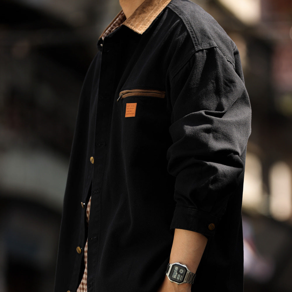 美式復古J97卡哈特襯衫外套男撞色拼接領口cleanfit工裝夾克-Retro's Wear