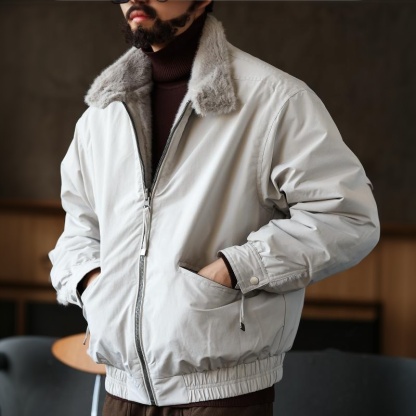 美式休閒復古仿貂毛立領夾克男雙面穿哈靈頓G9棉衣外套