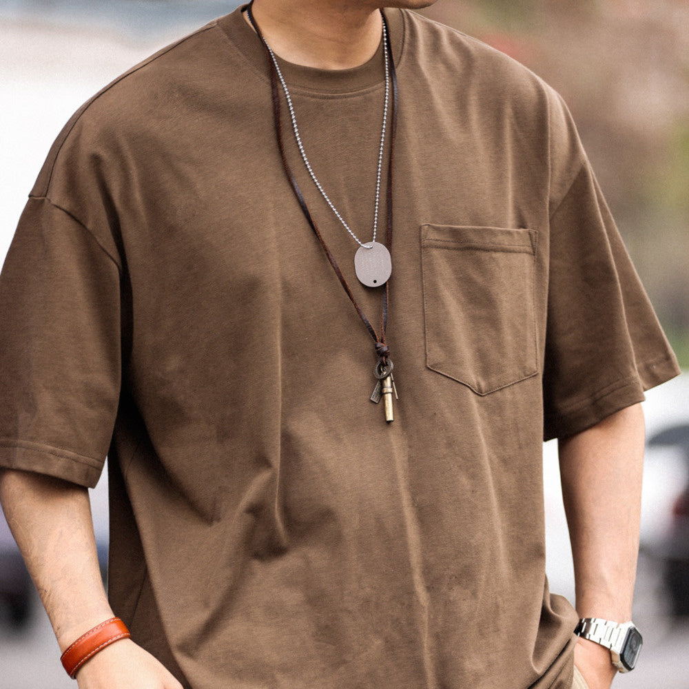 美式重磅280g純棉短袖T恤打底M7工裝口袋復古休閒大碼TEE夏-Retro's Wear