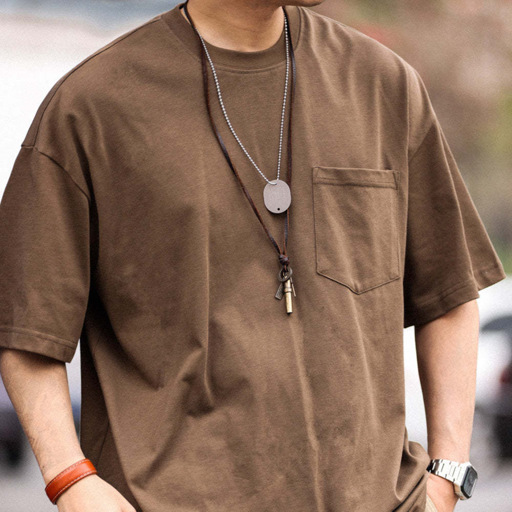 美式重磅280g純棉短袖T恤打底M7工裝口袋復古休閒大碼TEE夏-Retro's Wear