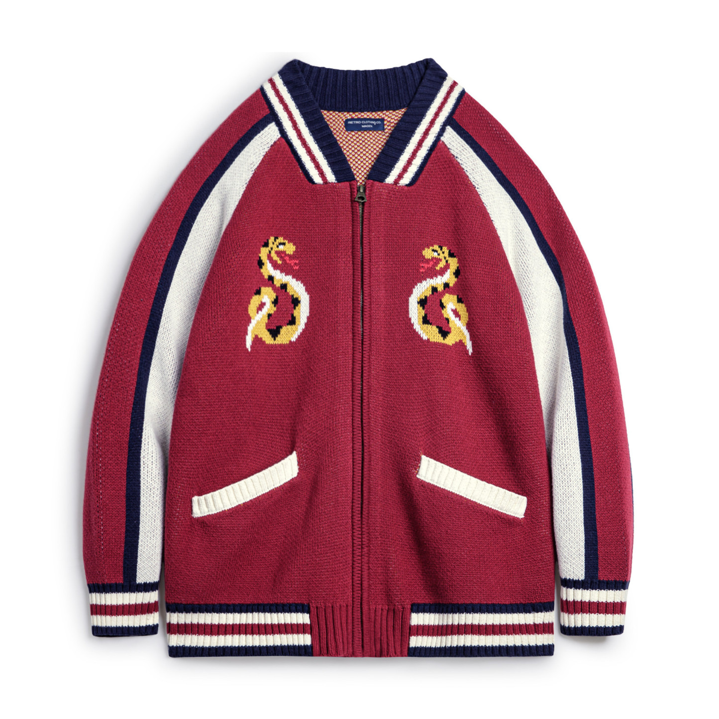 美式復古紅色耶誕節寬鬆拉鍊針織開衫外穿毛衣外套上衣秋冬女