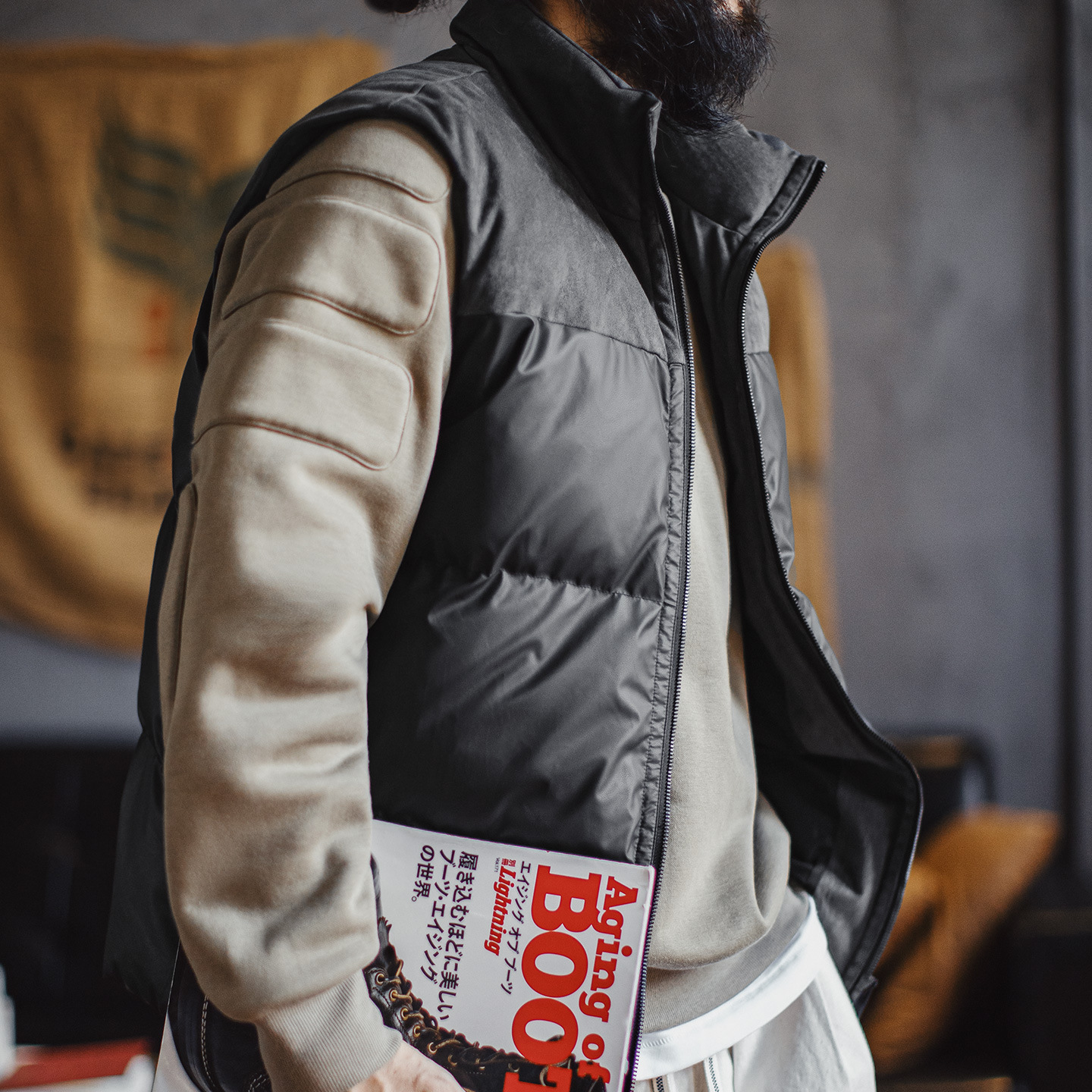 美式戶外保暖夾棉馬甲黑色山系立領無袖背心坎肩外套男秋