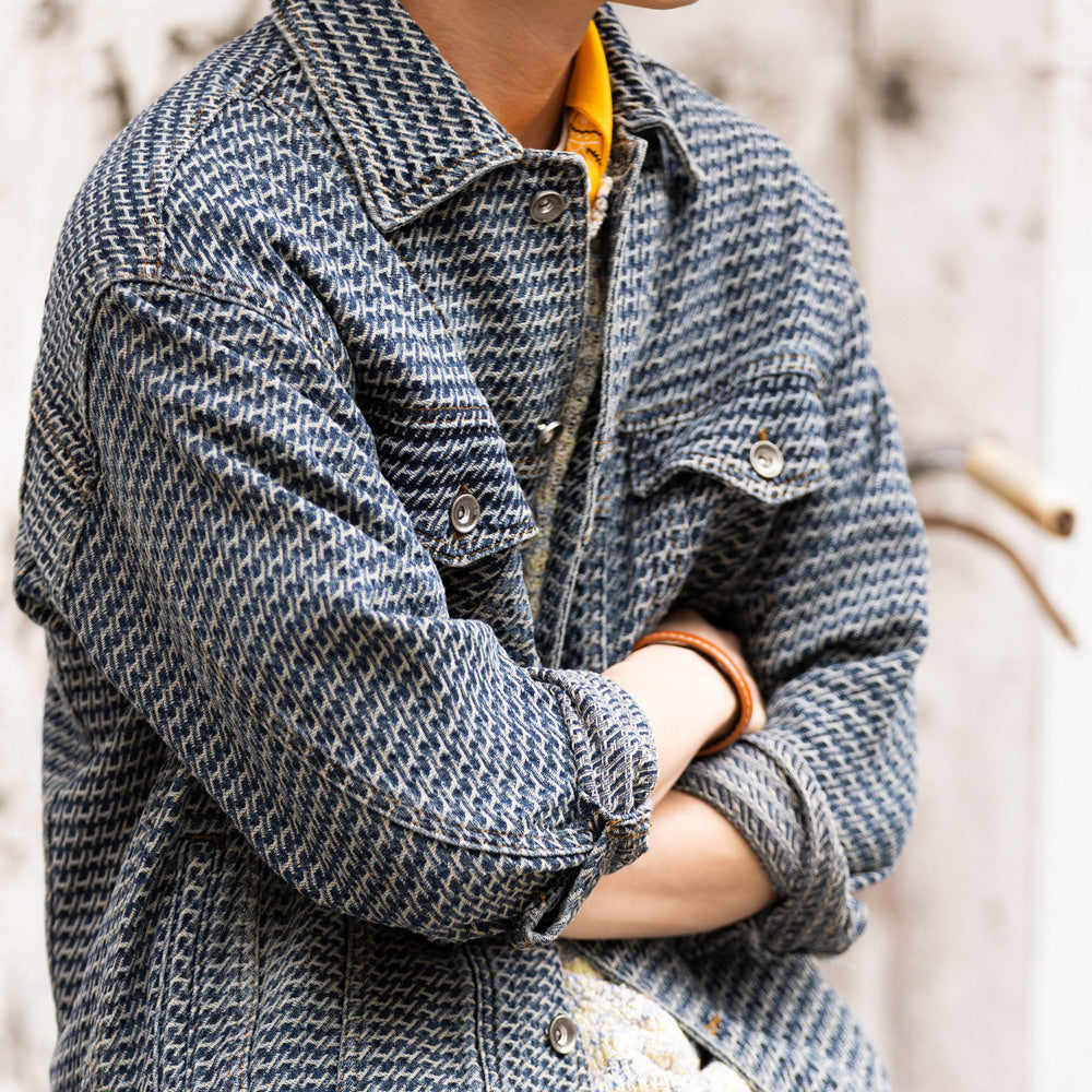 法式復古滿提花牛仔夾克男cityboy休閒高級感水洗外套秋-Retro's Wear