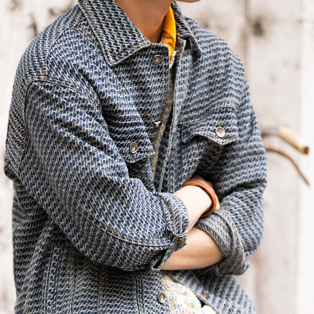 法式復古滿提花牛仔夾克男cityboy休閒高級感水洗外套秋-Retro's Wear