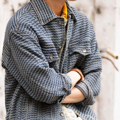 法式復古滿提花牛仔夾克男cityboy休閒高級感水洗外套秋-Retro's Wear