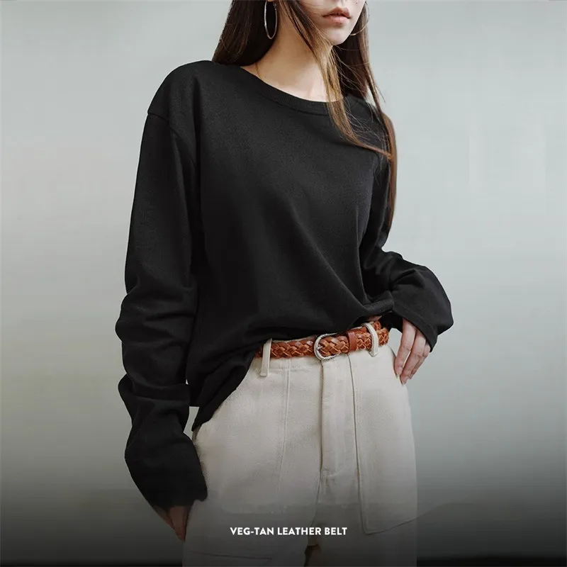 復古植鞣牛皮編織腰帶百搭免打孔皮帶簡約時尚感配飾帶四季女-Retro's Wear