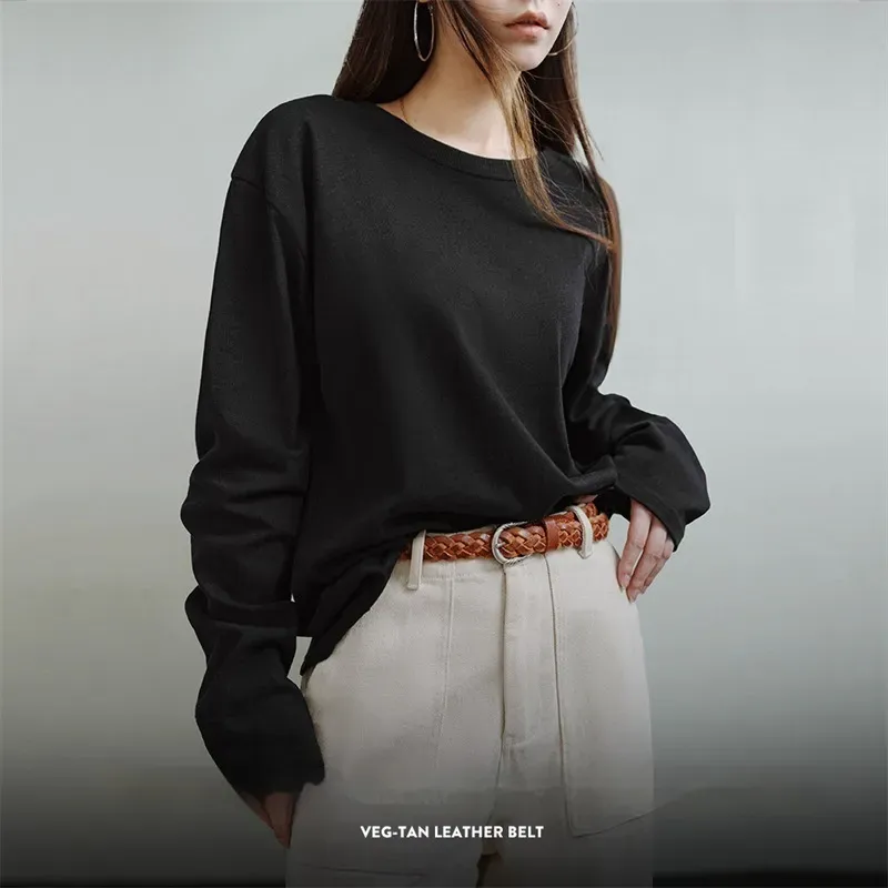 復古植鞣牛皮編織腰帶百搭免打孔皮帶簡約時尚感配飾帶四季女-Retro's Wear