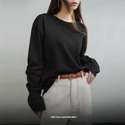 復古植鞣牛皮編織腰帶百搭免打孔皮帶簡約時尚感配飾帶四季女-Retro's Wear