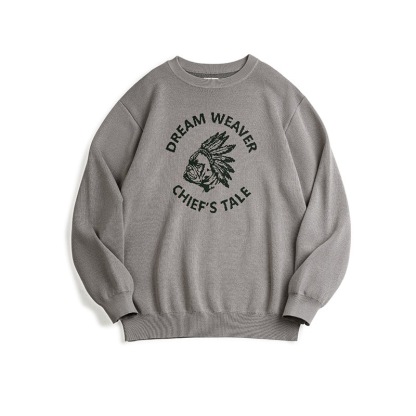 美式復古仿亞麻字母撞色毛衣阿美哢嘰套頭圓領針織衫男秋-Retro's Wear