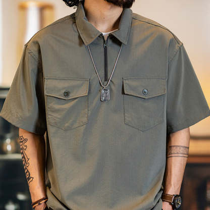 優可絲凉感科技短袖polo衫男2025夏季新款半拉鍊防曬工裝半袖男