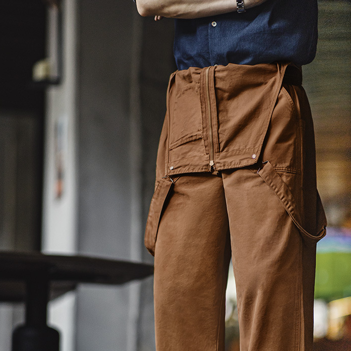 美式復古海軍甲板背帶褲阿美哢嘰吊帶休閒直筒連體褲男夏-Retro's Wear