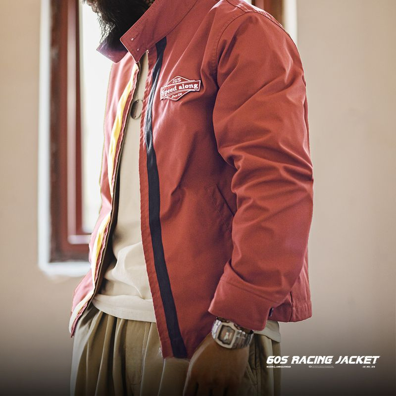 美式復古60S撞色賽車夾克IVY立領運動休閒拉鍊外套男秋季-Retro's Wear