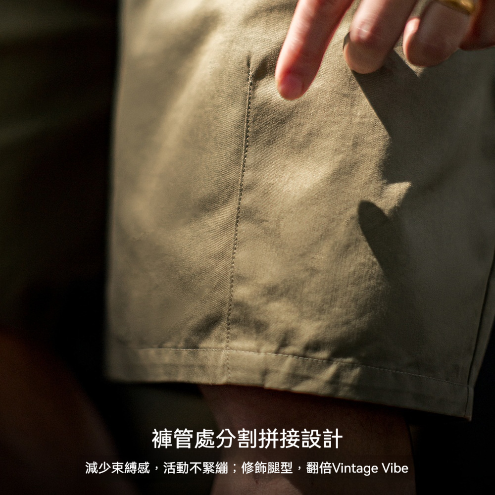 美式卡其色短褲寬鬆直筒通勤鬆緊腰日系抽繩五分褲男士夏
