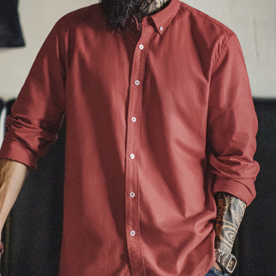 美式休閒純色牛津紡襯衫長袖外套純棉牛津布薄款襯衣男秋