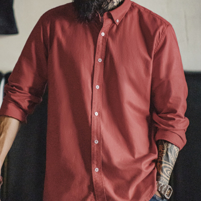 美式休閒純色牛津紡襯衫長袖外套純棉牛津布薄款襯衣男秋