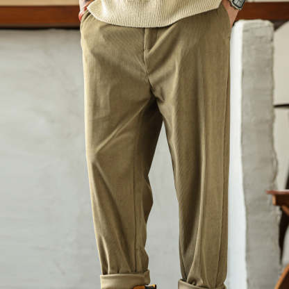 美式重磅燈芯絨休閒褲男寬鬆加絨百搭卡其色小錐形長褲秋冬-Retro's Wear