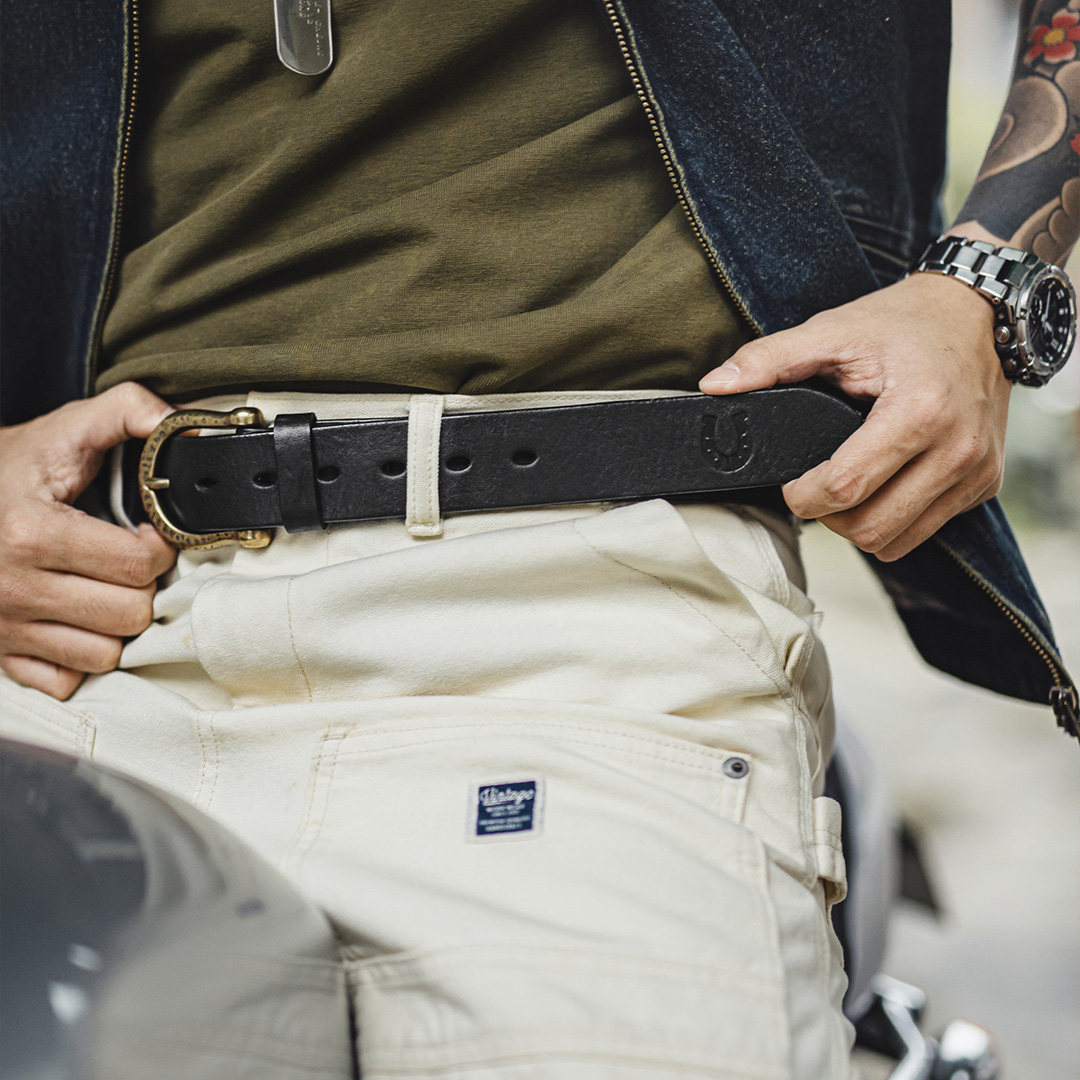 美式復古黃銅扣頭皮帶頭層牛皮腰帶單針真皮褲腰帶男款