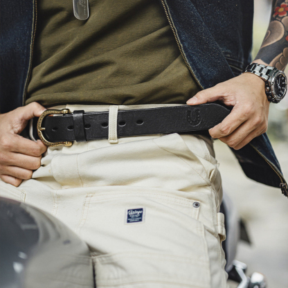 美式復古黃銅扣頭皮帶頭層牛皮腰帶單針真皮褲腰帶男款