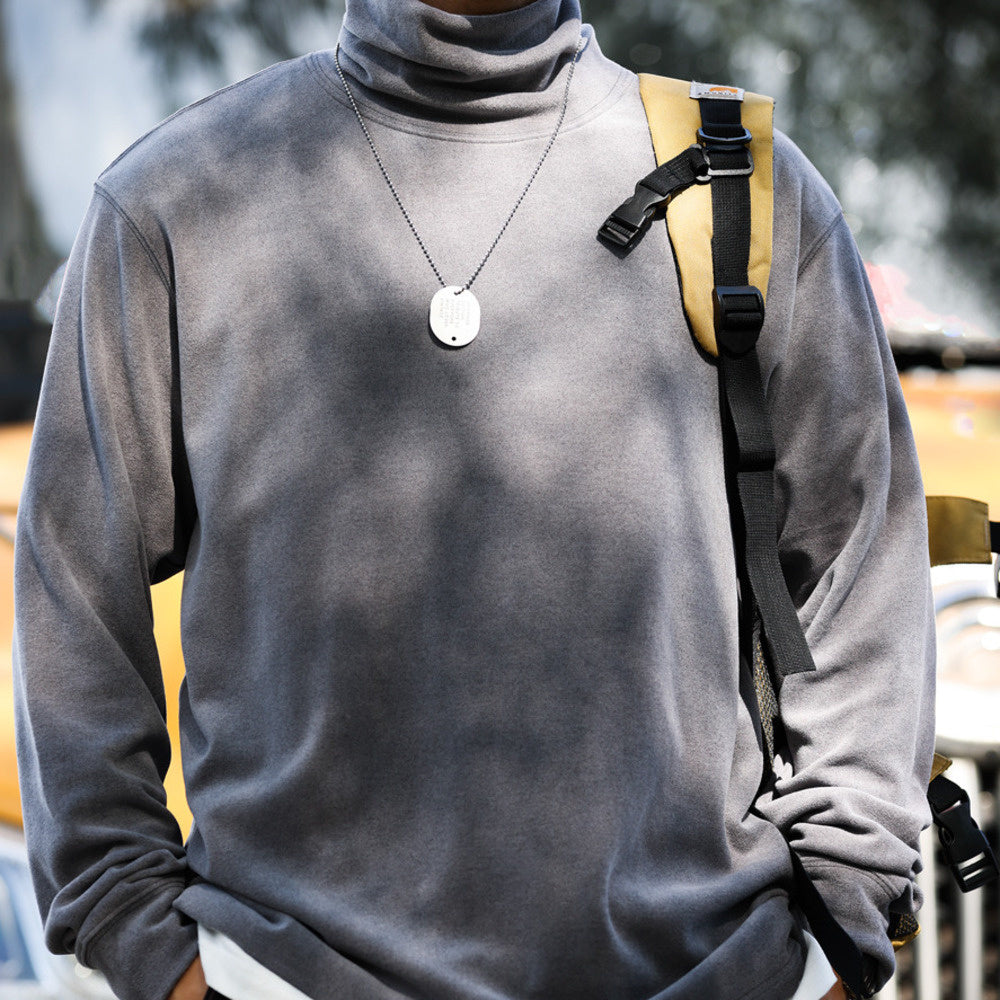 美式復古雙面一體澳絨高領打底衫300g重磅磨毛休閒長袖T恤男-Retro's Wear