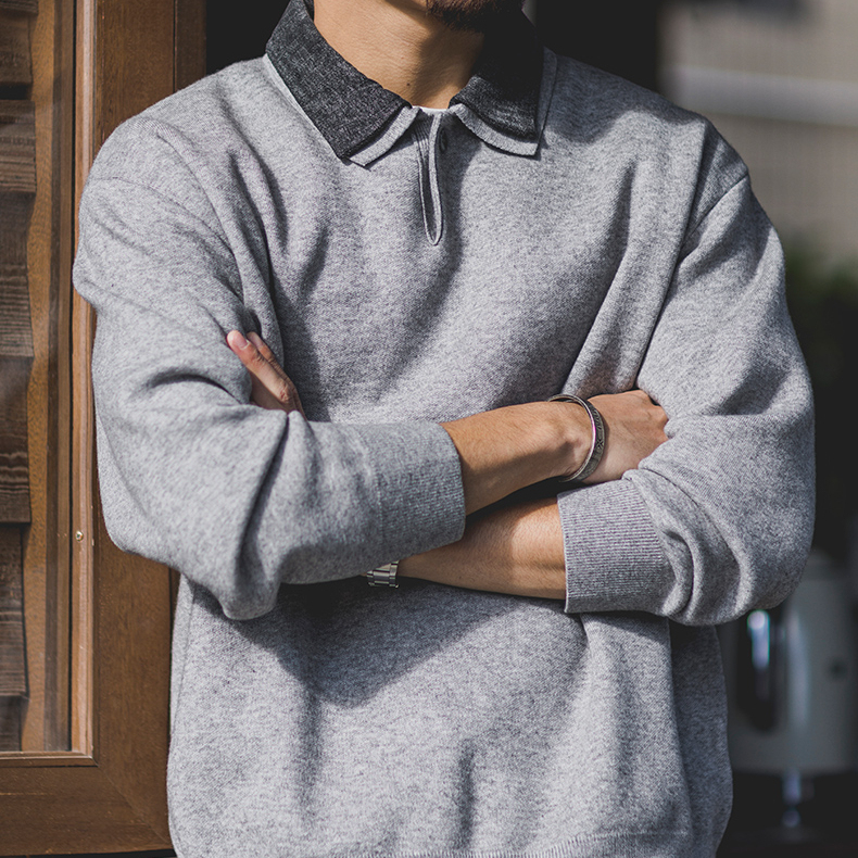 復古撞色拼接假兩件翻領毛衣男2025秋冬季新款寬鬆休閒通勤針織衫