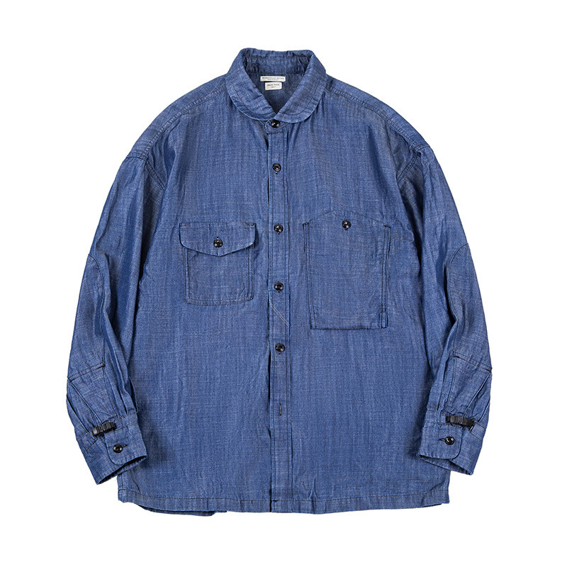 美式復古天絲牛仔襯衫丹寧萊賽爾長袖CPO襯衣外套男士-Retro's Wear