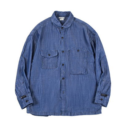 美式復古天絲牛仔襯衫丹寧萊賽爾長袖CPO襯衣外套男士-Retro's Wear