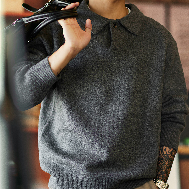 550g重磅翻領插肩袖毛衣男2025秋冬新款日常通勤保暖打底針織衫