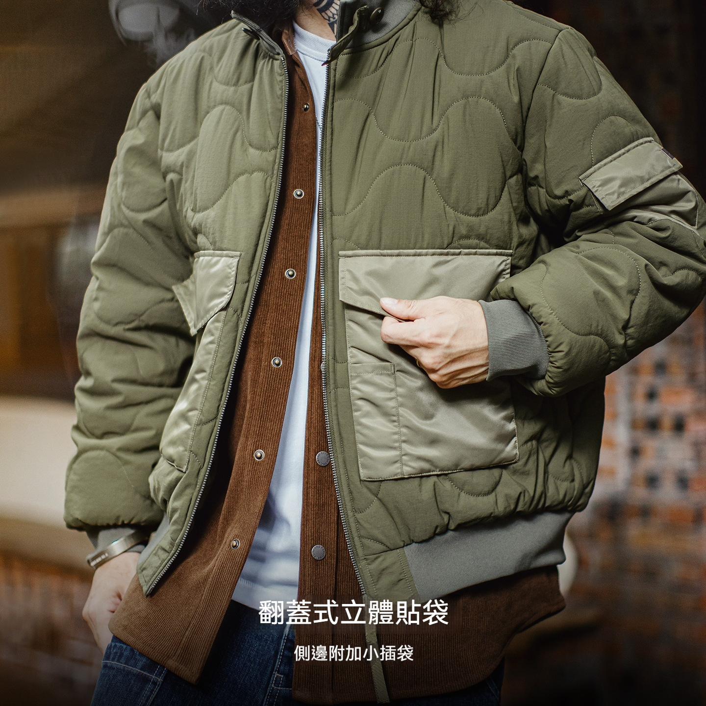 美式復古M51軍綠色夾克大口袋短款立領保暖棉服外套男冬