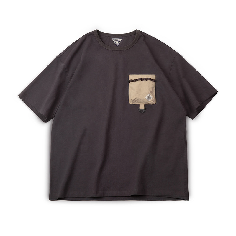 美式休閒戶外機能風短袖T恤純棉口袋撞色體恤拼接Tee男-Retro's Wear