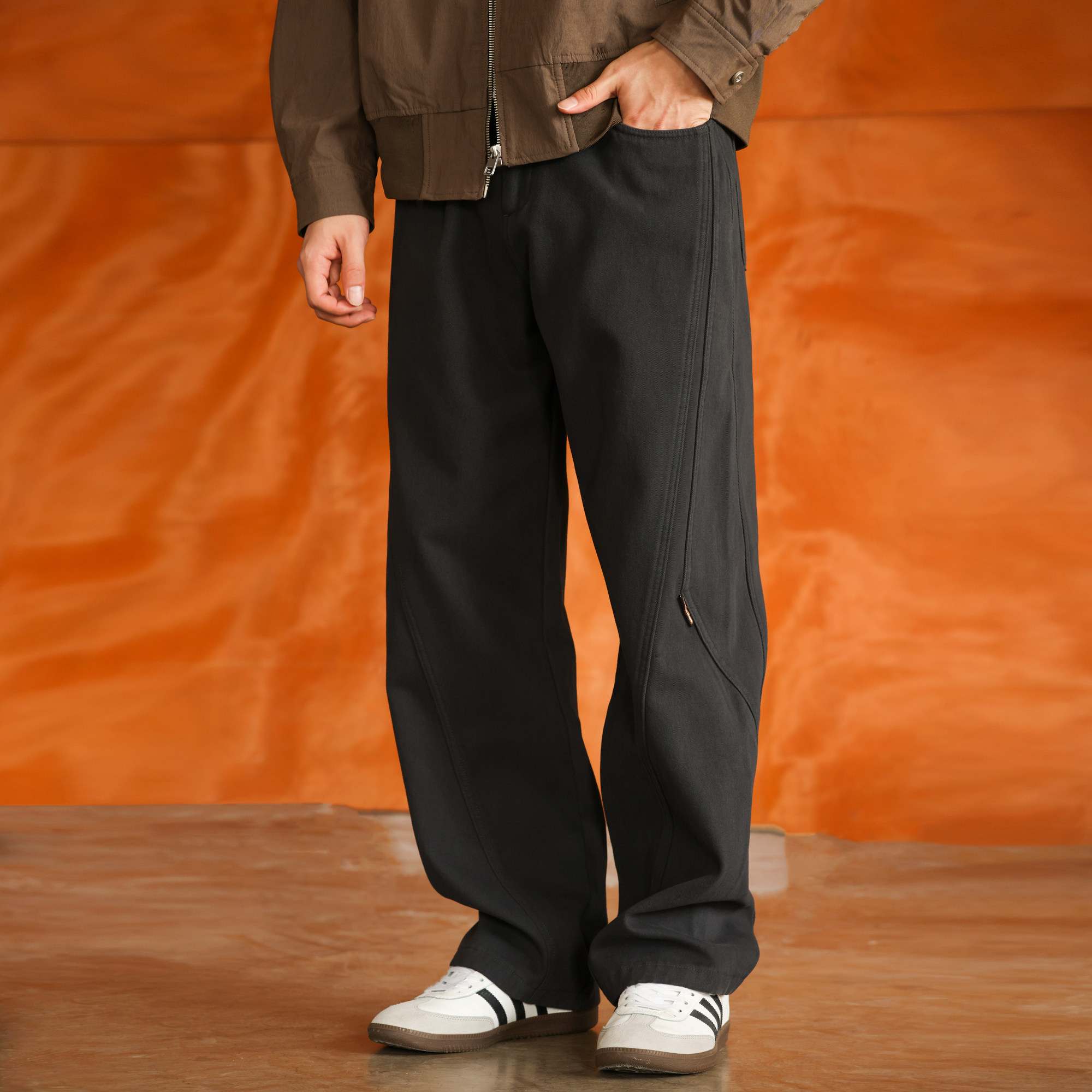 美式重磅純棉加絨加厚工裝褲男復古水洗休閒直筒長褲子