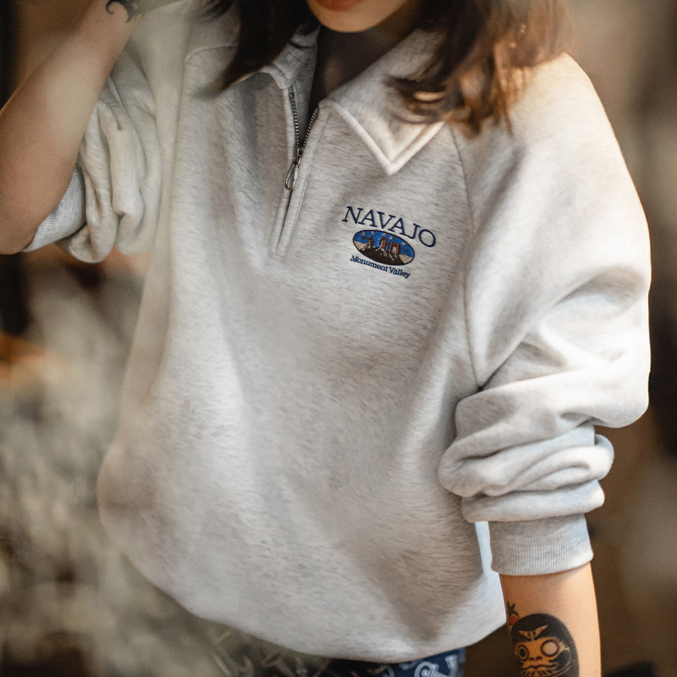 復古灰色翻領polo半拉鍊套頭加絨加厚長袖保暖衛衣外穿女秋冬