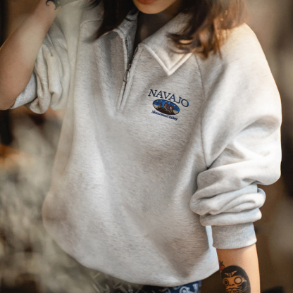 復古灰色翻領polo半拉鍊套頭加絨加厚長袖保暖衛衣外穿女秋冬