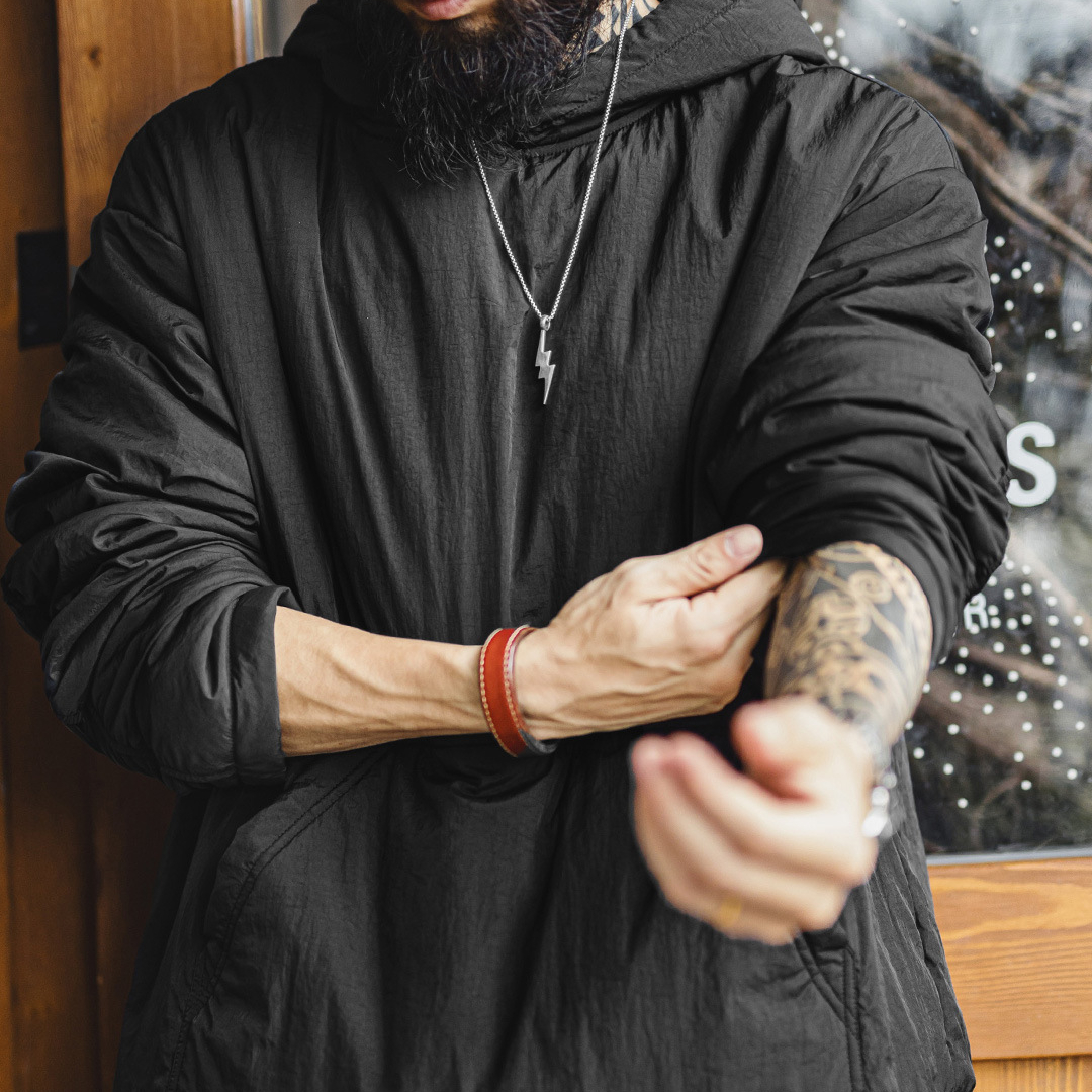 美式氣絨套頭口袋衛衣圓領連帽通勤加絨保暖廓形外套男冬