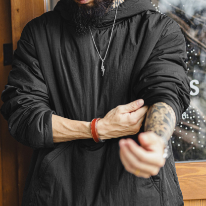 美式氣絨套頭口袋衛衣圓領連帽通勤加絨保暖廓形外套男冬