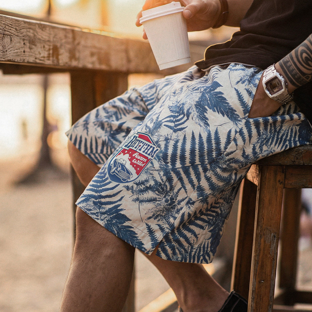 美式印花沙灘褲海邊度假短褲寬鬆薄款外穿休閒五分褲男夏