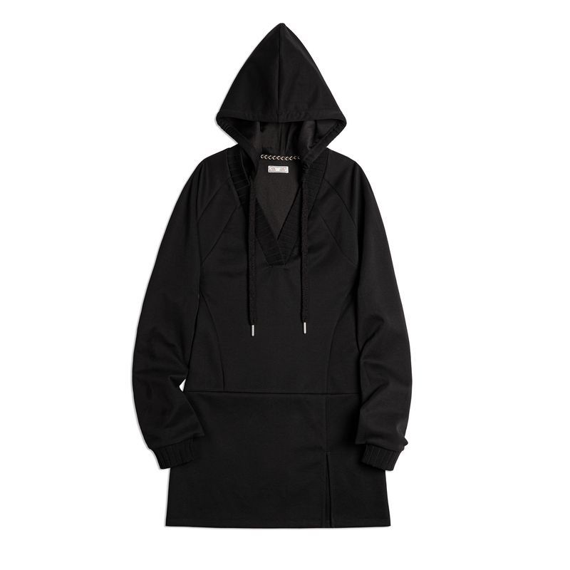 空氣層幂式包臀衛衣裙V領收腰純欲修身一步裙春連帽連衣裙女