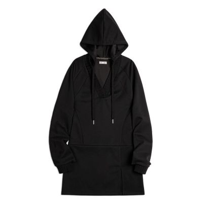 空氣層幂式包臀衛衣裙V領收腰純欲修身一步裙春連帽連衣裙女