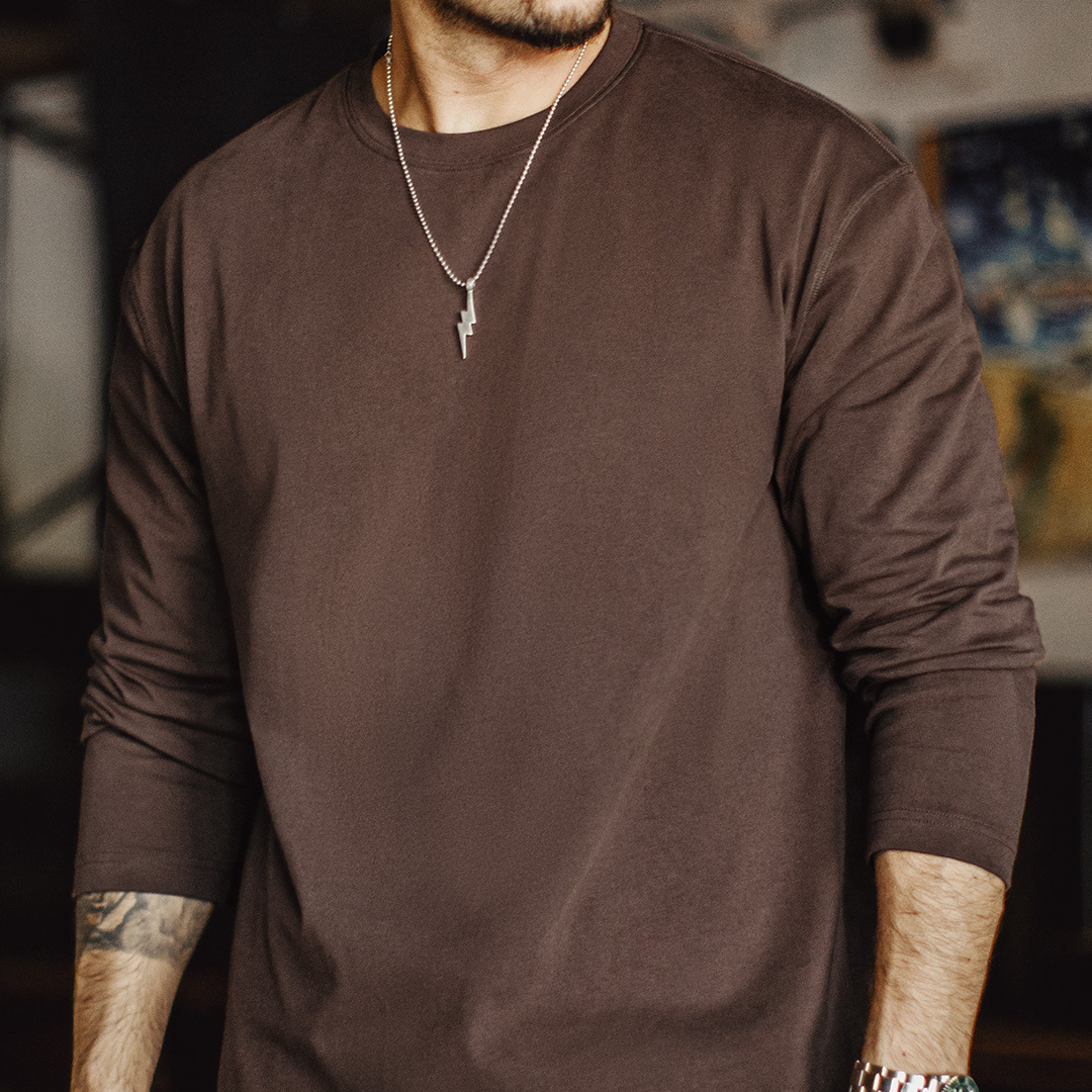 新疆純棉長袖T恤純色內搭打底白色重磅高克重體恤男秋季