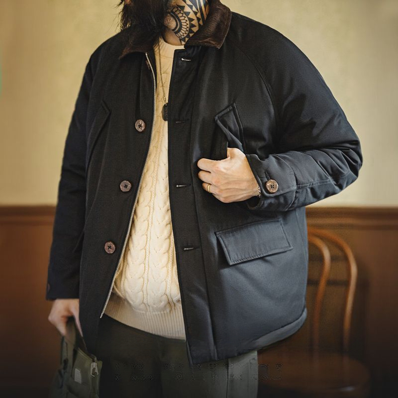 美式復古Safari獵裝夾克棉服翻領加厚保暖帆布外套男秋冬-Retro's Wear