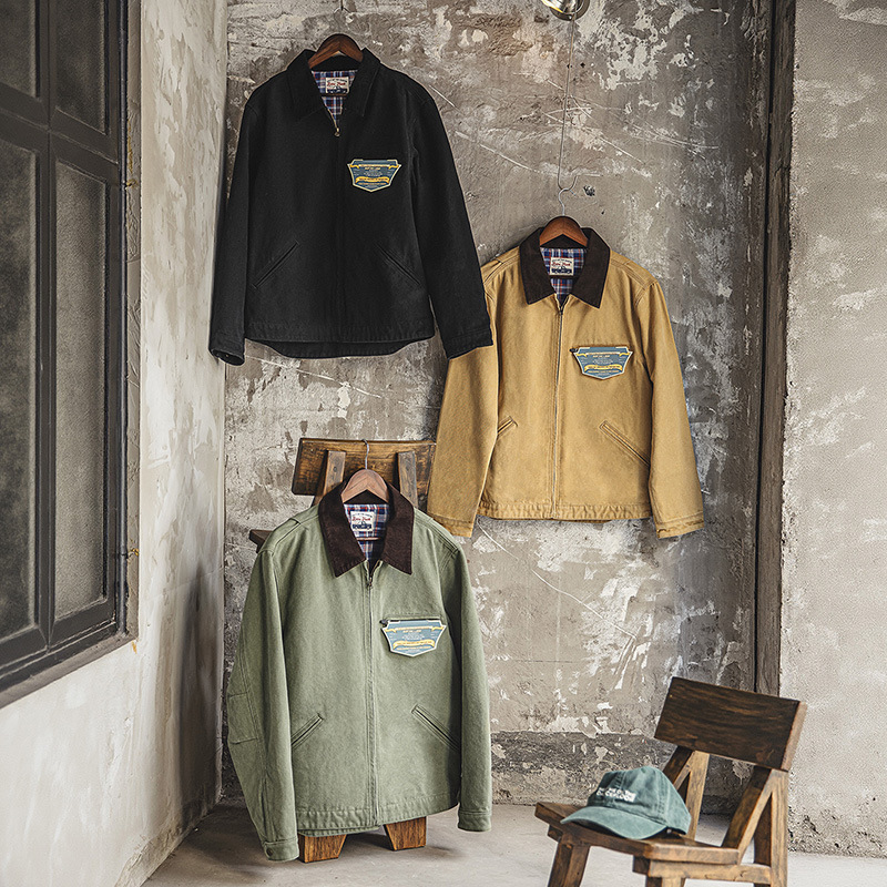 MRA美式復古穀倉底特律工裝夾克巴恩風行政翻領帆布外套男秋