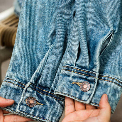 美式復古水洗9.5盎司牛仔襯衫萊賽爾翻領外搭工裝夾克外套秋-Retro's Wear