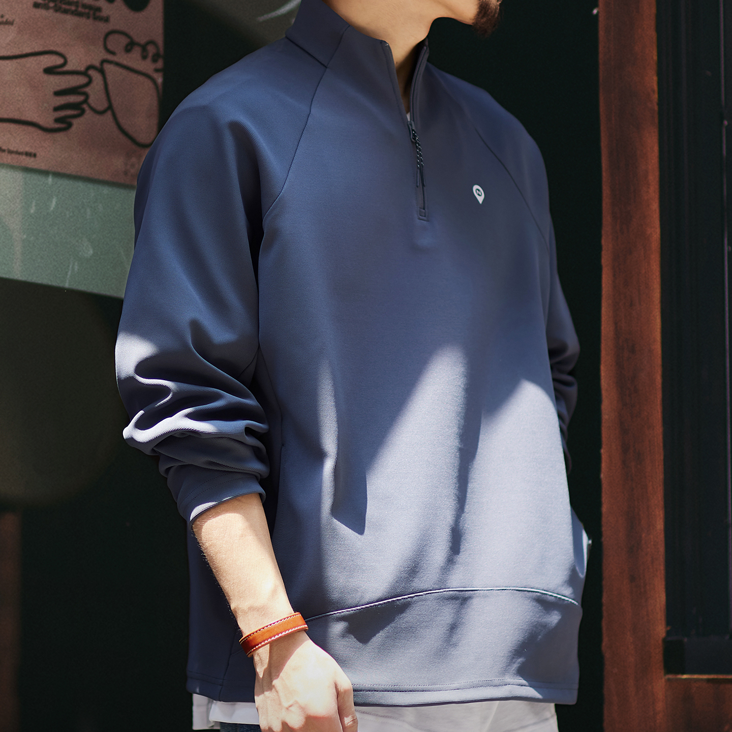 立領防風半拉鍊長袖衛衣男2025秋季新款寬鬆cityboy插肩外套