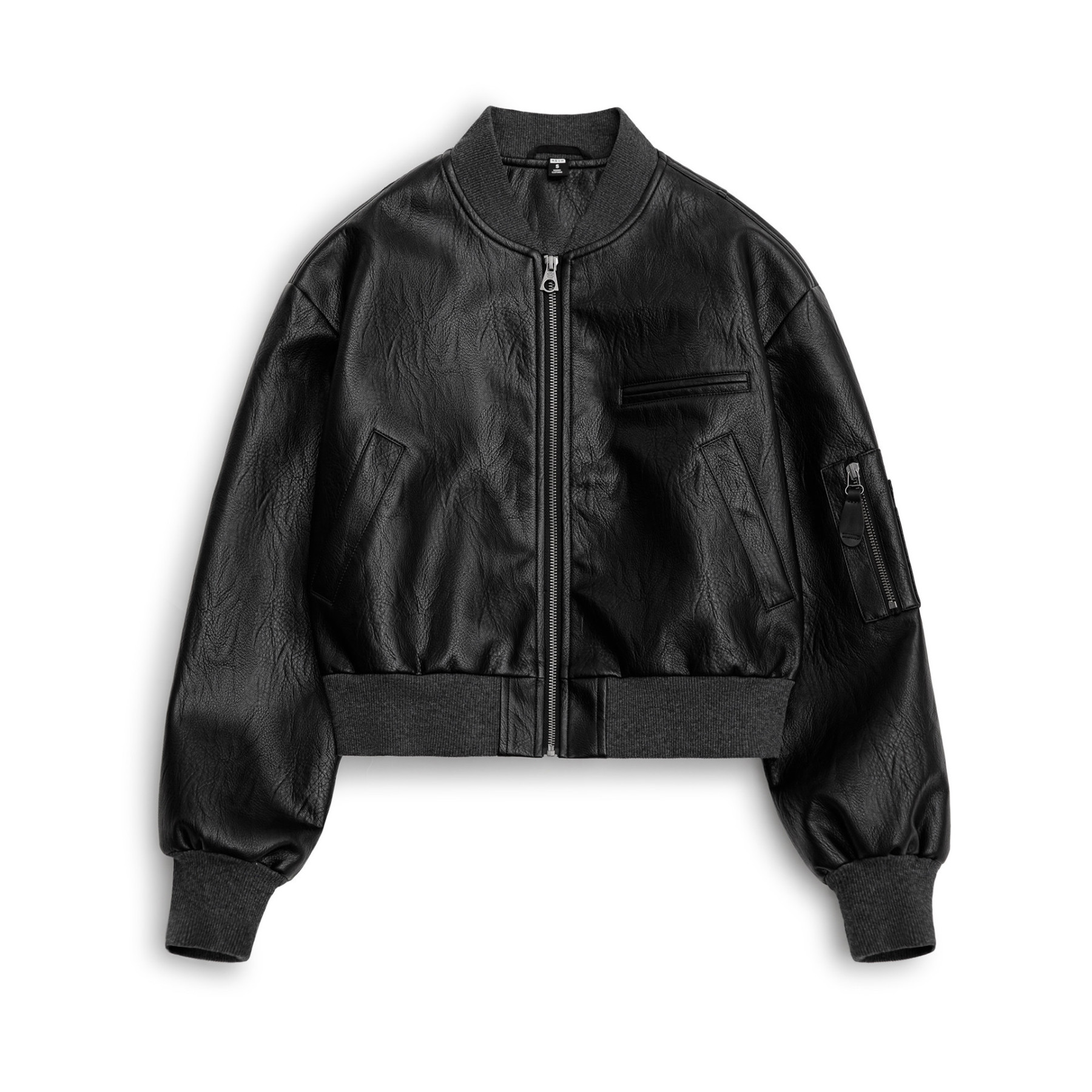 美式黑色飛行員棒球圓領短款版機車pu軟小皮衣夾克外套女士秋