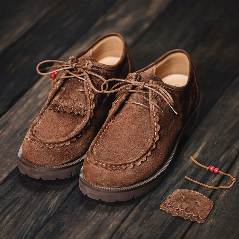 MRA袋鼠鞋男2023新款印第安日系工裝郵差鞋美拉德復古休閒小皮鞋-Retro's Wear