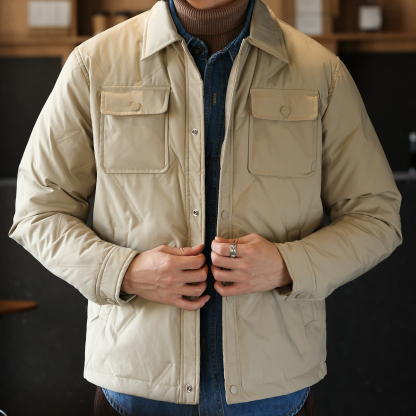 美式休閒輕薄款襯衫領羽絨服男90白鴨絨保暖工裝夾克外套