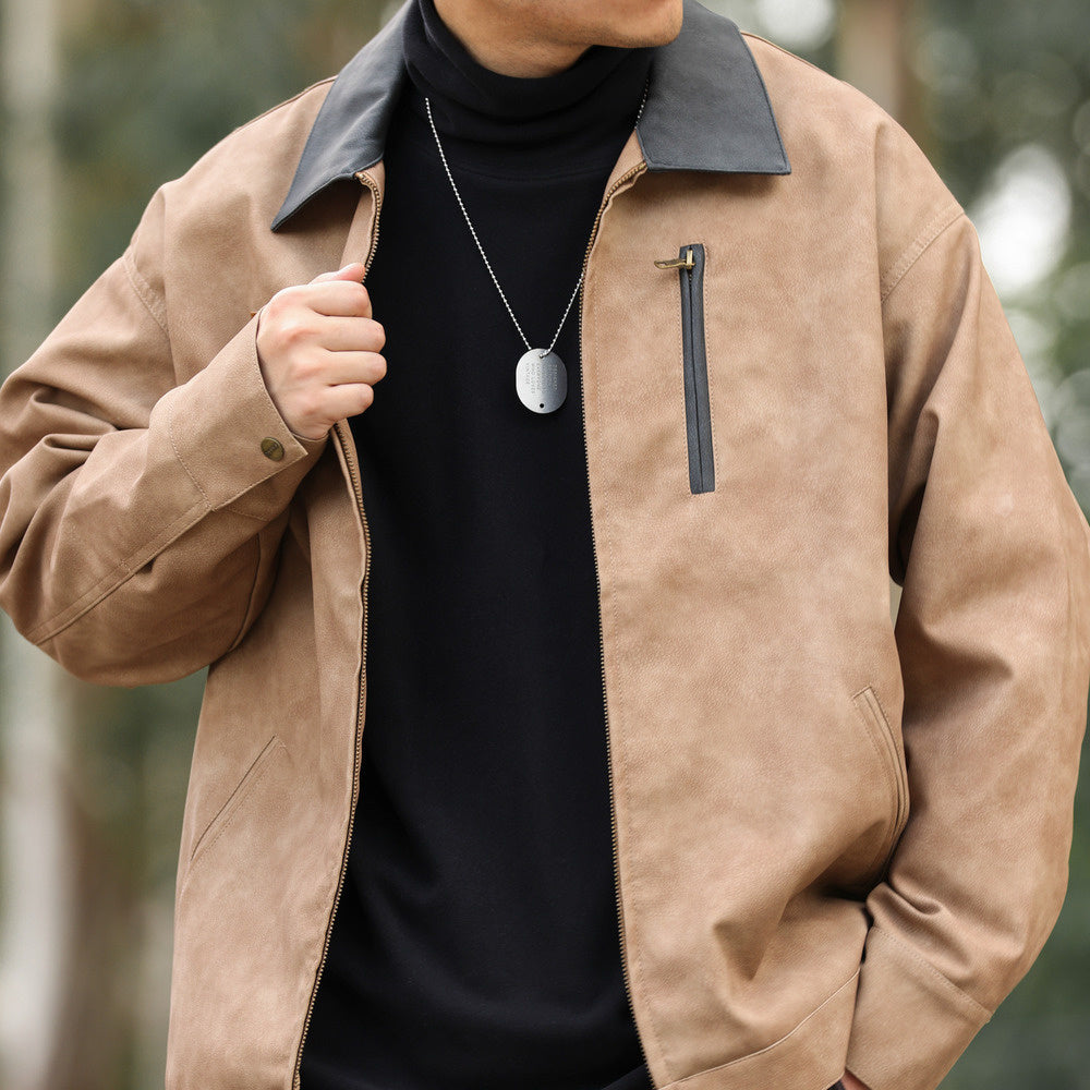 美式復古雙面一體澳絨高領打底衫300g重磅磨毛休閒長袖T恤男-Retro's Wear