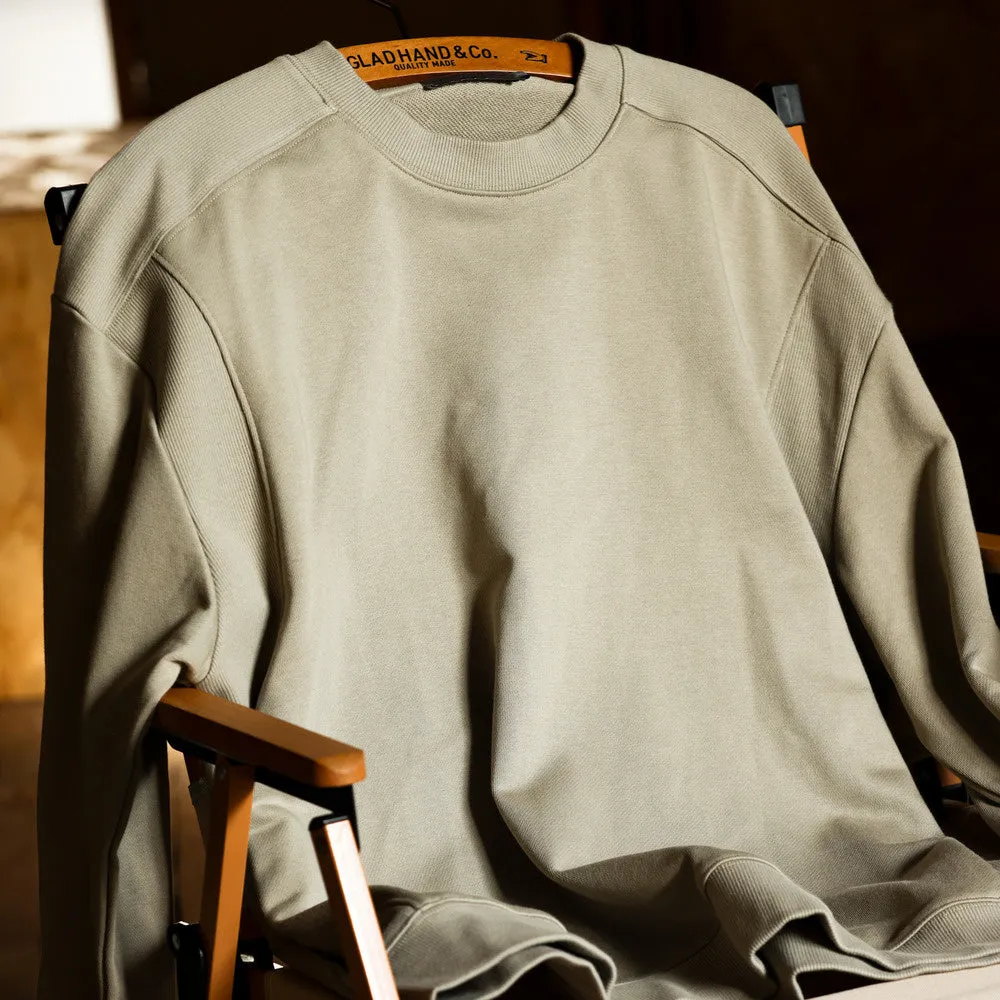 日系復古阿爾曼重磅衛衣男寬鬆圓領390g螺紋拼接淨版上衣秋-Retro's Wear