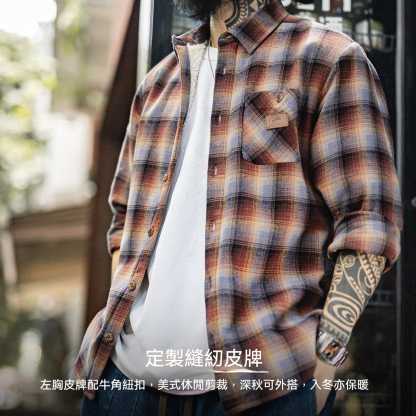 美式復古格子加絨襯衫外套搖粒絨保暖疊穿格紋襯衣男秋冬
